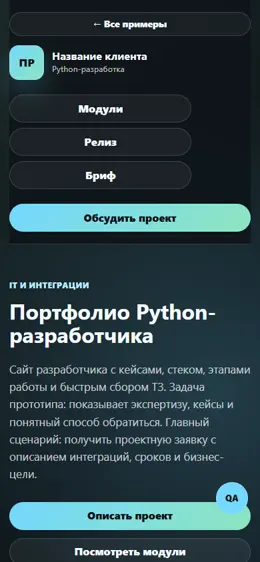 Mobile-превью сайта Портфолио Python-разработчика